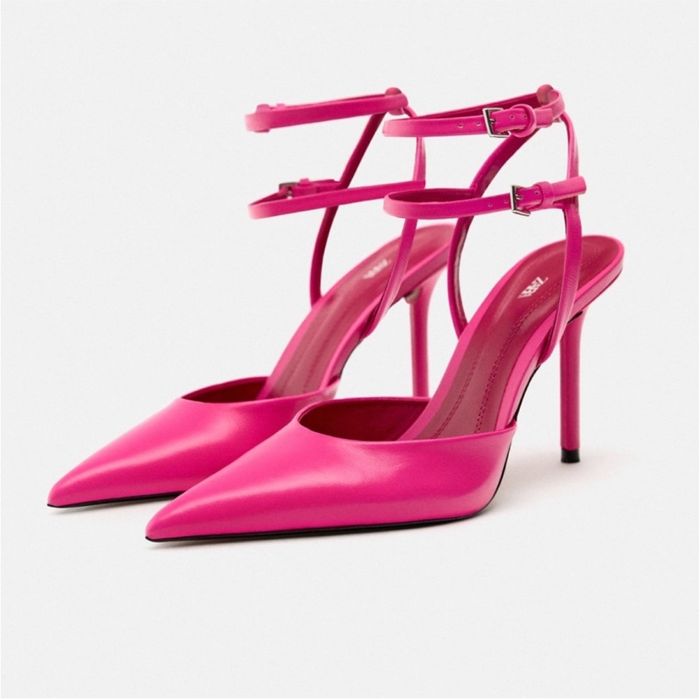 Zara Stylish Pink Double Strap Stiletto Heels